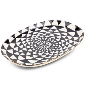 New Geo 18” Thyme & Table Stoneware Oval Serve Platter Medallion